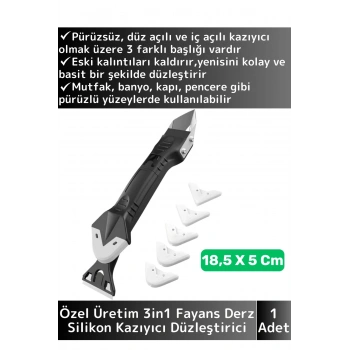 Premium Yüksek Kaliteli Kompakt 3in1 5 Silikon Başlıklı Fayans Derz Silikon Kazıyıcı Uygulayıcı