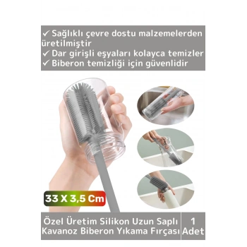 Özel Üretim Yüksek Kaliteli Çevre Dostu Uzun Saplı Kavanoz Bardak Biberon Temizleme Fırçası 33 Cm