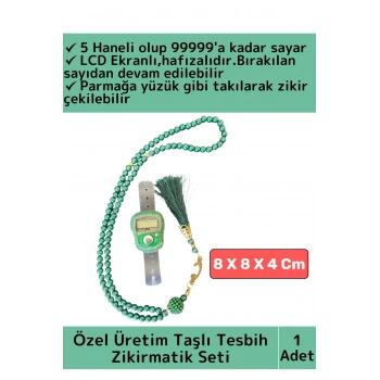 Premium Taşlı LCD Ekran Hafızalı 5 Haneli İslami Parmak Sayacı Tesbih Hediyeli Dekoratif Zikirmatik
