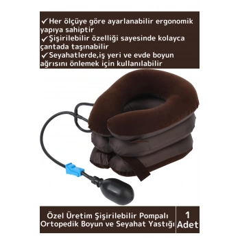 Özel Üretim Yüksek Kaliteli Ortopedik Şişirilebilir Pompalı Kompakt Seyahat Kamp Fıtık Boyun Yastığı