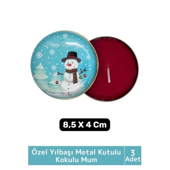 Luxery Yeni Yıl Parti New Year Yılbaşı Özel Metal Kutulu 8,5X4Cm Aromalı Kokulu Dekoratif Mum 3 Adet