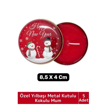 Luxery Yeni Yıl Parti New Year Yılbaşı Özel Metal Kutulu 8,5X4Cm Aromalı Kokulu Dekoratif Mum 5 Adet