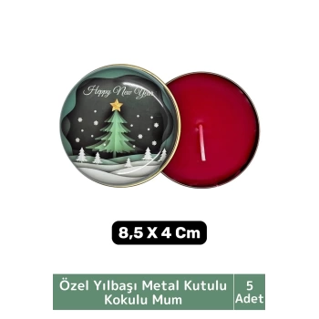 Luxery Yeni Yıl Parti New Year Yılbaşı Özel Metal Kutulu 8,5X4Cm Aromalı Kokulu Dekoratif Mum 5 Adet