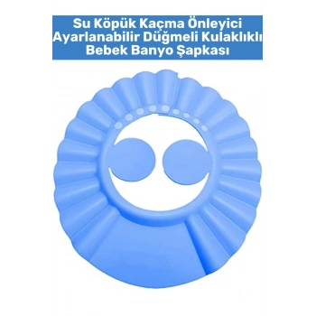 Premium Sağlıklı Malzeme Su Köpük Kaçma Önleyen Ayarlanabilir Düğmeli Kulaklıklı Bebek Banyo Şapkası