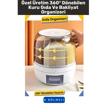Yüksek Kaliteli Ergonomik Pratik 360° Döner 6 X 1 Lt Kapasiteli Mutfak Kuru Gıda Bakliyat Organizeri