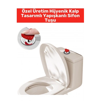 Özel Tasarım Montaj Gerektirmeyen Hijyenik Kalp Tasarımlı Yapışkanlı Klozet Sifon Tuşu