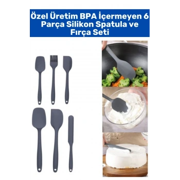 Özel Seri Gıda Sınıfı BPA İçermeyen Mutfak Yemek Hazırlık Pratik 6 Parça Silikon Spatula Fırça Seti