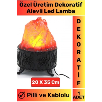 Premium Gerçekçi Ateş Görünümü Ev Ofis Kullanım Şık Dekoratif Hediyelik Pilli Kablolu Led Alev Lamba