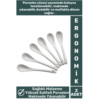 Özel Dayanıklı Sağlıklı Malzeme Ergonomik Kolay Temizlenir Asılabilir Porselen Baharat Kaşığı 2 Adet