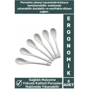 Özel Dayanıklı Sağlıklı Malzeme Ergonomik Kolay Temizlenir Asılabilir Porselen Baharat Kaşığı 5 Adet