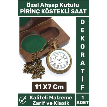 Özel Model Ahşap Kutulu Klasik Vintage Dekoratif Erkek Arkadaşa Hediyelik Pirinç Köstekli Saat
