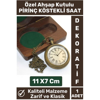 Premium Özel Ahşap Kutulu Klasik Vintage Dekoratif Erkek Arkadaşa Hediyelik Pirinç Köstekli Saat