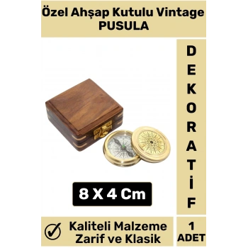 Özel Model Kaliteli Klasik Vintage Erkek Arkadaşa Hediyelik Ev Ofis Dekoratif Ahşap Kutulu Pusula