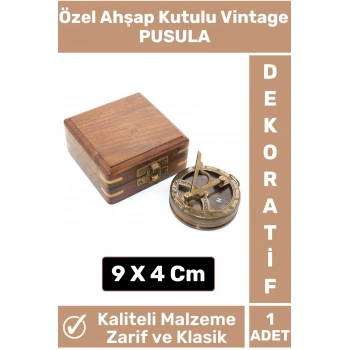 Premium Yüksek Kalite Klasik Vintage Erkek Arkadaşa Hediyelik Ev Ofis Dekoratif Ahşap Kutulu Pusula