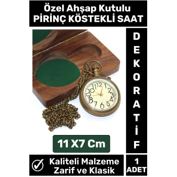Özel Tasarım Ahşap Kutulu Klasik Vintage Dekoratif Erkek Arkadaşa Hediyelik Pirinç Köstekli Saat
