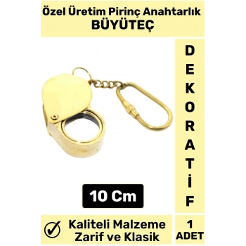 Premium Yüksek Kaliteli Dayanıklı Dekoratif Şık Hediyelik Nostaljik Pirinç BÜYÜTEÇ Anahtarlık