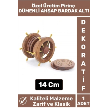 Özel Yüksek Kaliteli Şık Dekoratif Hediyelik Denizcilik Tasarım Pirinç DÜMENLİ AHŞAP BARDAK ALTI