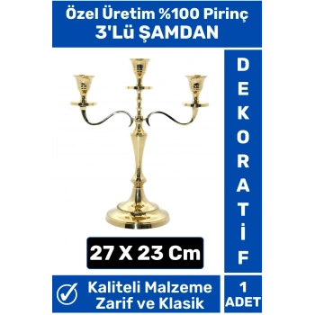 Premium Yüksek Kaliteli Dekoratif Şık Tasarım Hediyelik Biblo Mumluk %100 Pirinç 3lü ŞAMDAN