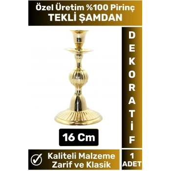 Özel Model Yüksek Kaliteli Şık Tasarım Dekoratif Hediyelik Biblo Mumluk %100 Pirinç TEKLİ ŞAMDAN