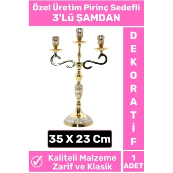 Yeni Seri Yüksek Kaliteli Dekoratif Şık Tasarım Hediyelik Biblo Mumluk Pirinç Sedefli 3lü ŞAMDAN