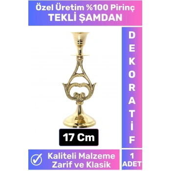 Özel Tasarım Kaliteli Dayanıklı Şık Tasarım Dekoratif Hediye Biblo Mumluk %100 Pirinç TEKLİ ŞAMDAN