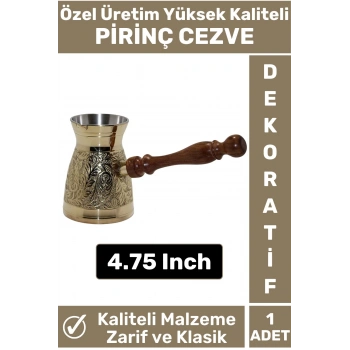 Yüksek Kaliteli Isı İletkenli Kolay Temizlenir Estetik Dekoratif Türk Kahvesi Pirinç Cezve 4.75 Inch