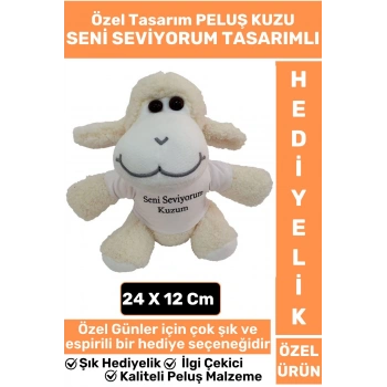 Özel Tasarım Kız Arkadaş Sevgili Sevgililer Günü Özel Gün SENİ SEVİYORUM KUZUM Tasarımlı PELUŞ KUZU