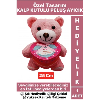 Özel Tasarım Kız Arkadaş Sevgiliye Hediyelik Sevgililer Günü Özel Gün KALP KUTULU Pembe PELUŞ AYICIK