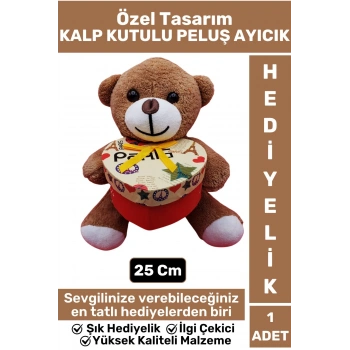 Özel Kız Arkadaş Sevgiliye Hediyelik Sevgililer Günü Özel Gün KALP KUTULU Kahverengi PELUŞ AYICIK