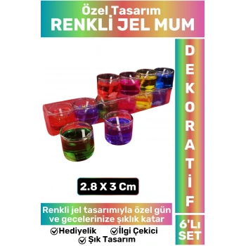 Özel Restoran Özel Gün Gece Yıldönümü Süsleme Kutlama Hediyelik Şık Dekoratif 6lı RENKLİ JEL MUM