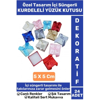 Özel Seri Yüksek Kaliteli Sert Mukavva Özel Gün Sevgili Anne Baba KURDELELİ YÜZÜK TAKI KUTUSU 24 Adt