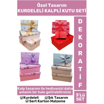 Premium Özel Gün Doğum Günü Hediyelik Sevgililer Günü Hediye Kutusu 3lü KURDELELİ KUTU SETİ