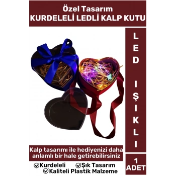 Premium Özel Gün Doğum Günü Hediyelik Sevgililer Günü Hediye Kutusu LED IŞIKLI KURDELELİ KALP KUTU
