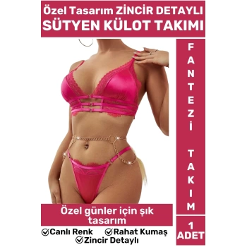 Özel Kreasyon Yüksek Kaliteli Özel Gün Cosplay Zincir Detaylı FANTEZİ SÜTYEN KÜLOT TAKIMI