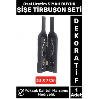 Özel Seri Yüksek Kaliteli Şarap Şişesi Tasarımlı Şarap Şişesi Açacağı SİYAH Şaraplık Tirbuşon Seti