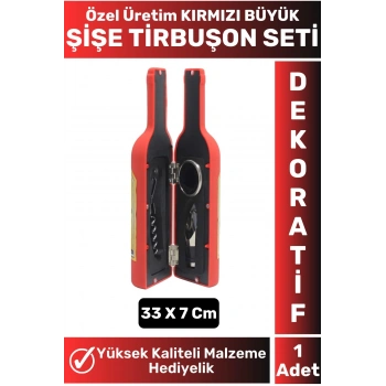 Premium Yüksek Kaliteli Şarap Şişesi Tasarımlı Şarap Şişesi Açacağı Kirmizi Şaraplık Tirbuşon Seti