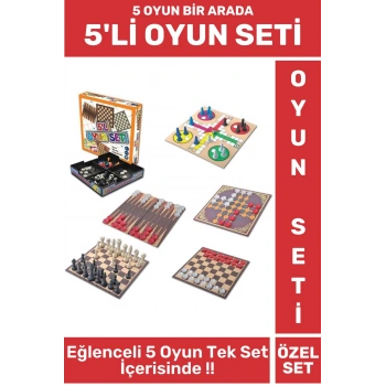 Özel Eğitici Eğlenceli Çocuk Yetişkin Kızma Birader Satranç Tavla Dama 9 Taş Tek Kutu 5Lİ OYUN SETİ