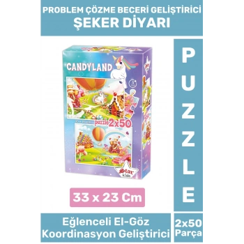 Premium Seri Eğlenceli El Göz Koordinasyon Beceri Geliştirici Çocuk 2X50 Parça PUZZLE ŞEKER DİYARI