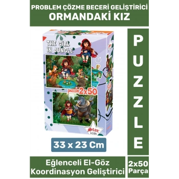 Premium Seri Eğlenceli El Göz Koordinasyon Beceri Geliştirici Çocuk 2X50 Parça PUZZLE ORMANDAKİ KIZ