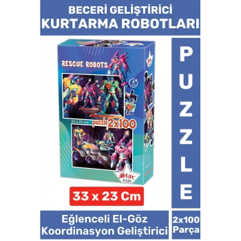 Premium Seri Eğlenceli El Göz Koordinasyon Beceri Geliştirici Çocuk 2x100 PUZZLE KURTARMA ROBOTLARI