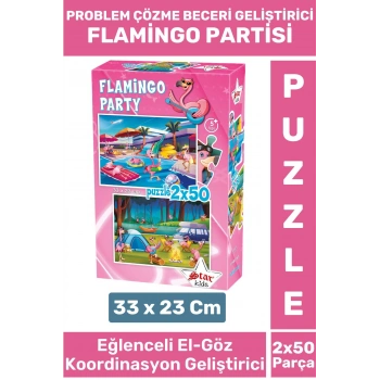 Premium Eğlenceli El Göz Koordinasyon Beceri Geliştirici Çocuk 2X50 Parça PUZZLE FLAMİNGO PARTİSİ