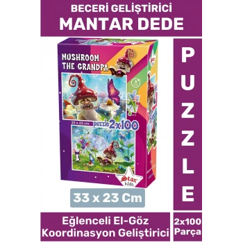 Premium Seri Eğlenceli El Göz Koordinasyon Beceri Geliştirici Çocuk 2x100 PUZZLE MANTAR DEDE