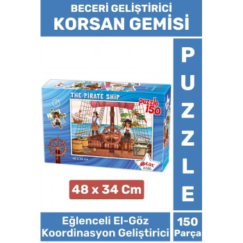 Premium Seri Eğlenceli El Göz Koordinasyon Beceri Geliştirici Çocuk 150 Parça PUZZLE KORSAN GEMİSİ