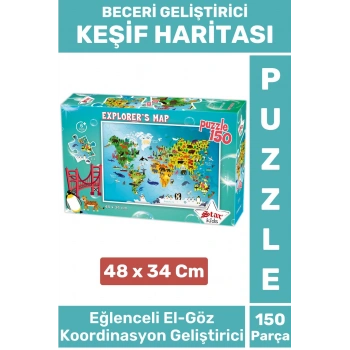 Premium Seri Eğlenceli El Göz Koordinasyon Beceri Geliştirici Çocuk 150 Parça PUZZLE KEŞİF HARİTASI