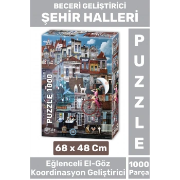 Premium El Göz Koordinasyon Beceri Görsel Algı Geliştirici Çocuk 1000 Parça PUZZLE ŞEHİR HALLERİ