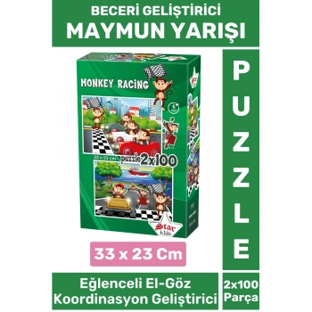 Premium Seri Eğlenceli El Göz Koordinasyon Beceri Geliştirici Çocuk 2x100 PUZZLE MAYMUN YARIŞI