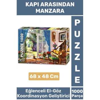 El Göz Koordinasyon Beceri Görsel Algı Geliştirici 1000 Parça Çocuk PUZZLE KAPI ARASINDAN MANZARA