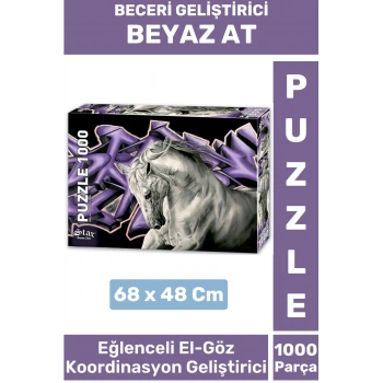 Premium Eğlenceli El Göz Koordinasyon Beceri Görsel Algı Geliştirici Çocuk 1000 Prça PUZZLE BEYAZ AT