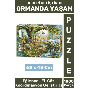 Eğlenceli El Göz Koordinasyon Beceri Görsel Algı Geliştirici Çocuk 1000 Parça PUZZLE ORMANDA YAŞAM