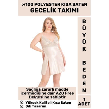 Özel Tasarım Şık Gecelik Sabahlık %100 Polyester AZO Free KISA SATEN BÜYÜK BEDEN GECELİK TAKIMI
